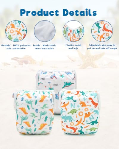 Image of ALVABABY Large Cloth Swim Diaper 3pcs Baby /Toddler /Infant Snap Reusable Adjustable Swimming Diaper Baby Boy and Girl 3ZSWY79