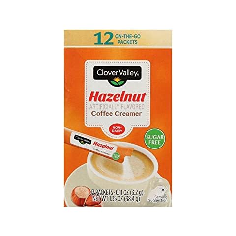 Clover Valley Sugar Free Hazelnut Coffee Creamer- 12 On-The-Go Sticks- 1 Package- Non Dairy-Creamy Drink Treat Cover