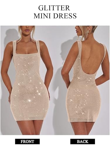 Image of Figdaw Adjustable Straps Rhinestone Bodycon Dress for Women Special Occasions