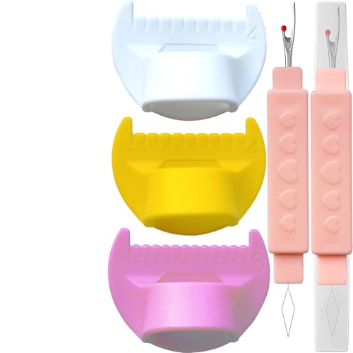 3 Colors Mixed Edge Stitch Lock & Sewing Gauge (4mm White & Yellow, 3mm Pink) with Threading and Stitch Remover Tool - Ideal for Quilting, Hemming & Sewing Projects
