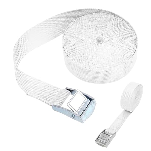 Trimming Shop 25mm - Heavy Duty Adjustable Buckled Straps, Ratchet Tie Down Straps, Lashing, and Cargo Tensioning Belts for Motorcycle, Cargo, Trailer, Trucks, Securing Luggage, 5 Metres, White