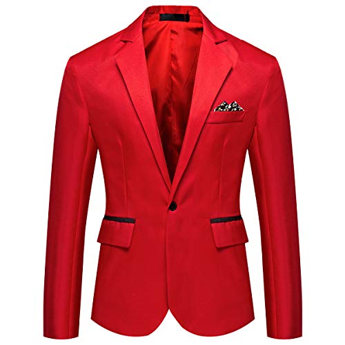 Men's Casual Suit Jacket Slim Fit One Button Notched Lapel Business Daily Lightweight Blazer Jacket