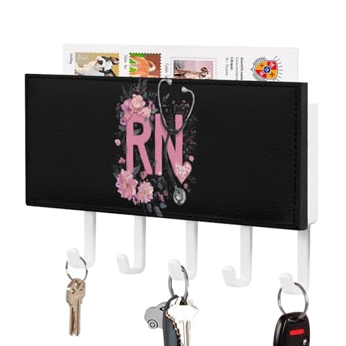 Registered Nurse Stethoscope Floral Key Holder Wall Mount with Mail