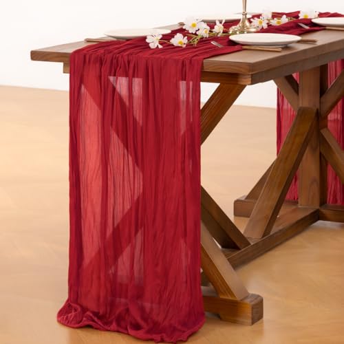 Image of Socomi 10pcs Red Cheesecloth Table Runner Boho Rustic Gauze 120 inch 10FT Cheese Cloth Runner for Wedding Party Baby Shower Birthday Home Decor Holiday Decorations