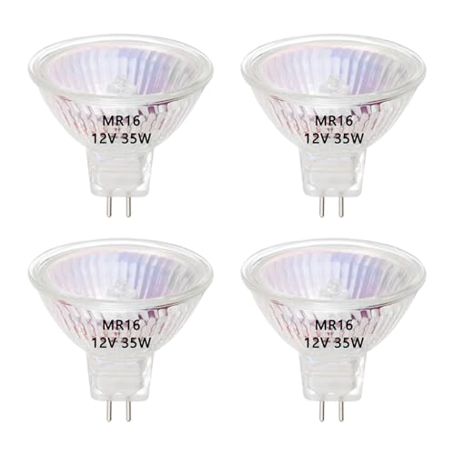 AHEVO MR16 Halogen Light Bulbs, 35W 12V, GU5.3 Bi-Pin Base MR16 Halogen Spotlight Bulbs, 2800K Warm White, ‎Dimmable, Pack of 4