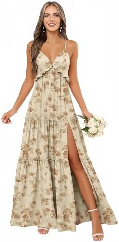 Ruffle V Neck Bridesmaid Dresses for Women Pleated Chiffon Formal...