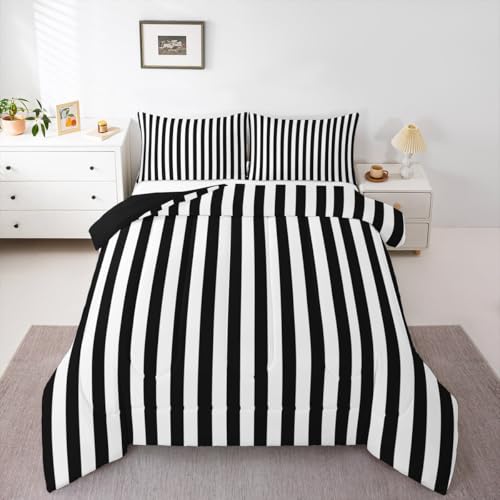 Feelyou Black White Striped Comforter Set All Season Striped Bedding