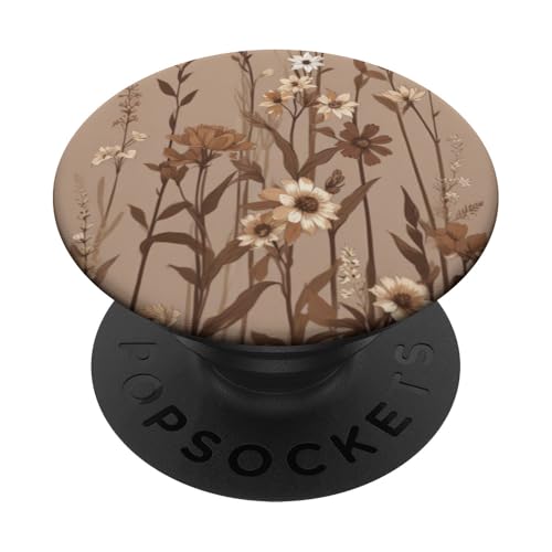 Cute Girly Brown Floral Pattern Illustration Print PopSockets Adhesive PopGrip