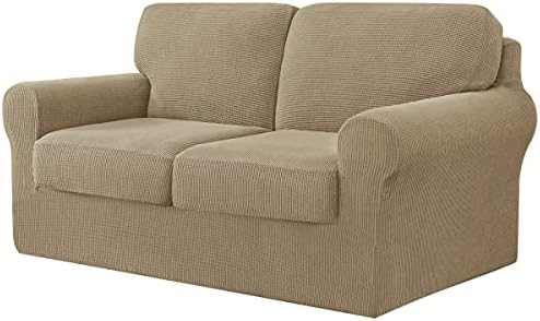CHUN YI 5 Piece Stretch Sofa Cover, 2 Seater Slipcover with Two Separate Cushions and Backrests, Jacquard Spandex Fabric(2 Seater,Ivory)