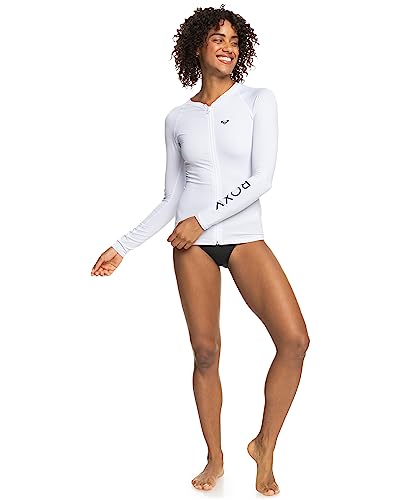 Roxy-Womens-Long-Sleeve-Zipped-Rashguard--UPF-50-Stretch-Fit-Swim-Surfsuit-Quick-Dry-Swim-Shirt-White-Medium Roxy Women's Long Sleeve Zipped Rashguard – UPF 50+, Stretch Fit, Swim, Surfsuit, Quick-Dry Swim Shirt, White, Medium - Image 1