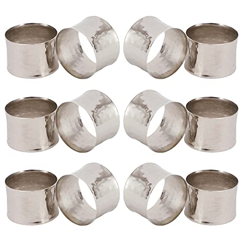 ITOS365 Handmade Round Hammered Silver Napkin Rings Holder for Dinning Table Parties Everyday Set of 12