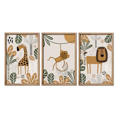 YWJKWLGS Kids Safari Animal Wall Art Set of 3 -