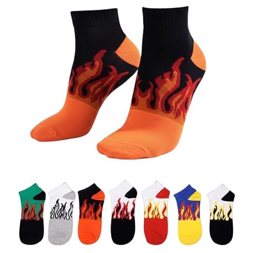 Sports Ankle Socks for Men Pack of 7 Pairs Multi Color Combed Cotton Low Cut Athletic Socks Unique Flame Fire Printed Cushioned Running Gym Training Basketball Fitness Socks Combo Set-image-10