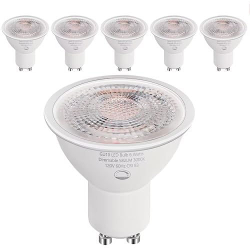 SETEN 6-Pack GU10 LED Bulbs Dimmable,6W (50W Equivalent), 3000K Soft White 582 Lumens, Perfect for Recessed Lighting, Track Lighting, Accent Lights(Not for Candle Warmers)