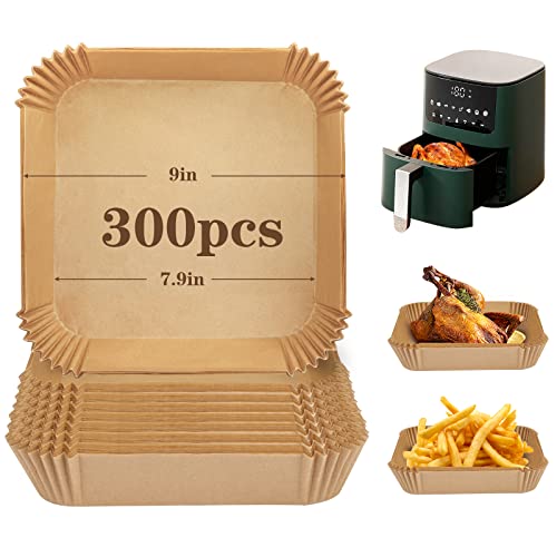 Moretoes 300 Stück 20 cm quadratisches Einweg-Kochpapier für Luftfritteuse, Pergament-Liner, öldicht, wasserdicht, Einsatz für Ofen, Braten, Mikrowelle, Luftfritteuse Cover