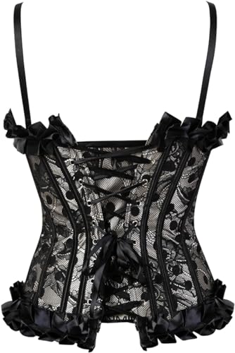 Image of Women's Lace up Gothic Jacquard Shoulder Straps Tank Overbust Shaper Corset Bustiers Top