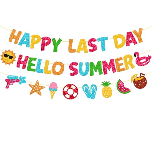 Happy Last Day of School Banner Hello Summer Banner Hawaii Vacation Party Decorations End of School...