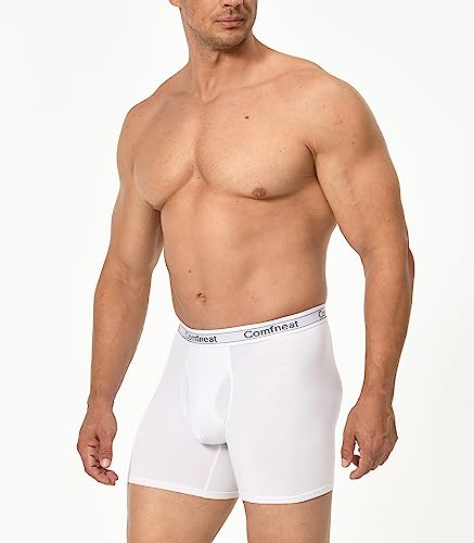 Comfneat Men's 5-Pack Bamboo Viscose Boxer Briefs Cool Feeling Underwear With Fly (White 5-Pack, L) #TOP2