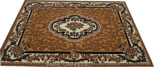 Image of Soft Thick Geometric Acrylic Washable Anti Skid Carpet. for Living Room Bedroom. Hall Size 5 x 7 feet (150X210 Cm) Gold D5