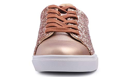 Image of FEVERSOLE Women's Fashion Lace Up Dress Sneakers Sparkly Party Shiny Shoes