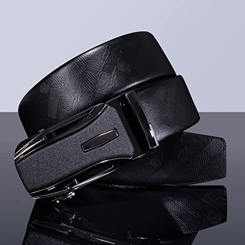 Image of Dubulle Designer Men's Belts, Ratchet Leather Sliding Buckle Dress Belt | 1 3 /8 inch(3.5cm) Genuine Leather Adjustable Strap, Automatic Ratcheting Buckles, Gift‑Boxed, Trim to Fit, for Business Casual