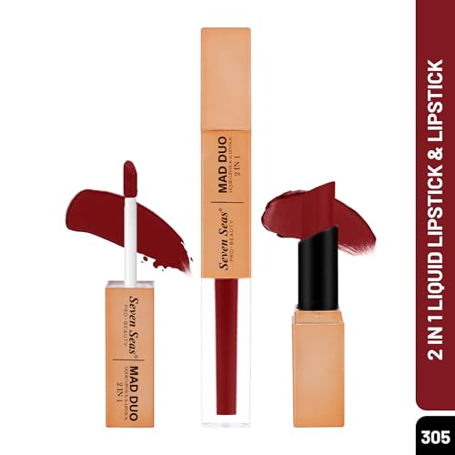 Image of Seven Seas 2in1 Non-Transfer | Smooth Texture | Hydrating | Long Lasting | Water-Proof | Full-Coverage Mad Duo Liquid Lipstick & Lipstick (Stella, 4ml,3g)