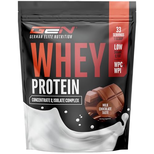 Proteína whey en polvo - 1000 g (Chocolate con leche) - Con contenido de aislado - hasta 22 g de proteína por porción - Proteína soluble instantánea en polvo con BCAA y EAA