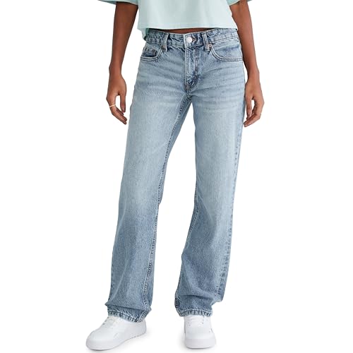 AEROPOSTALE Women's Low Rise Baggy Jean, Medium Wash