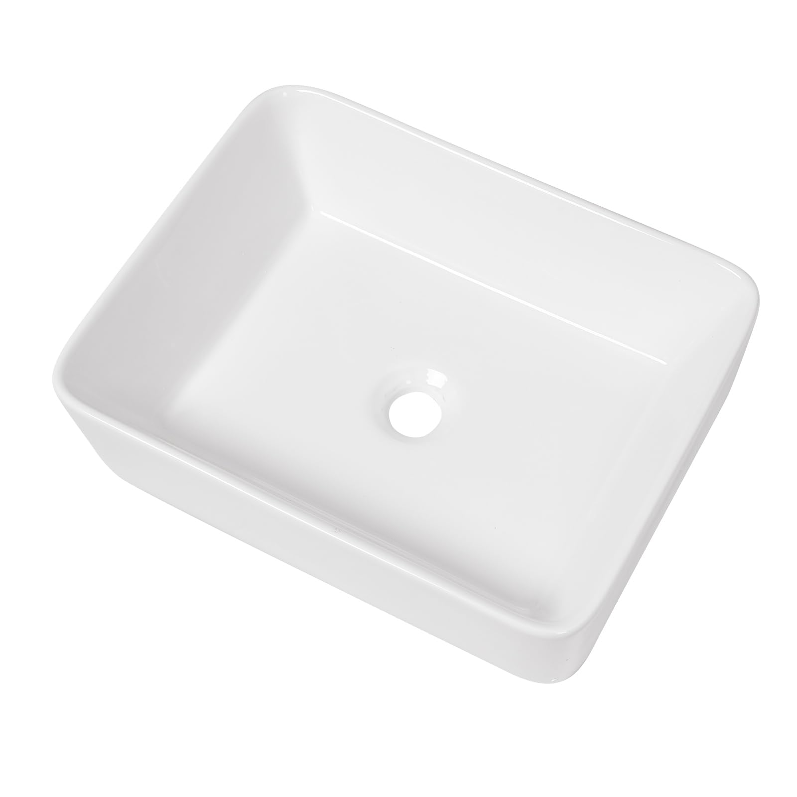 Sarlai Fregadero de cerámica para cuarto de baño, moderno, pequeño, compacto, de porcelana, sobre encimera, diseño clásico, color blanco brillante, rectangular, 485 x 380 x 130 mm