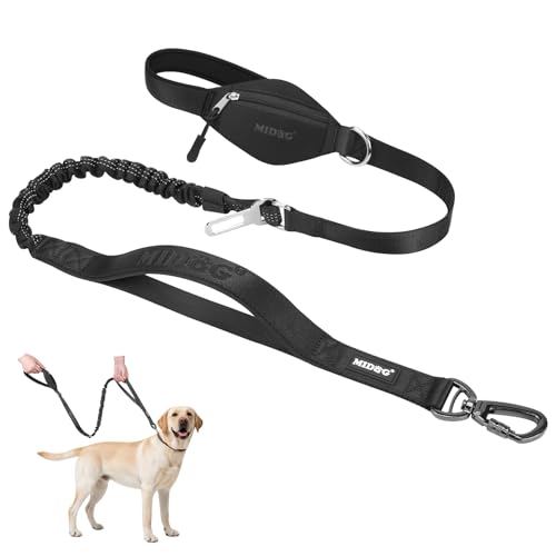 MIDOG Dog Leash with Zipper Pouch,Multifunctional Bungee Leash for Medium to Large Sized Dog Walking