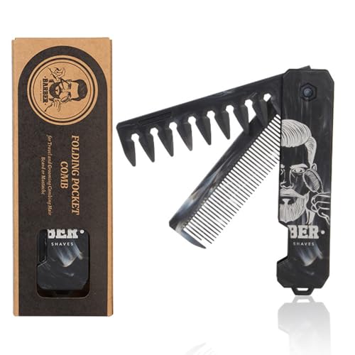 Peine plegable 2 en 1 para barba y bigote negro miniatura 1
