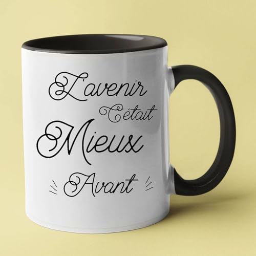 Taza de cerámica con mensaje 'El futuro era mejor ant', taza blanca y negra, 330ml
