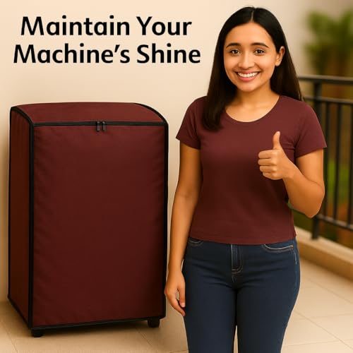 Image of Washing Machine Cover Top Load 6kg to 7.5kg | Heavy Duty Waterproof Polyester Protective Cover | Dustproof & UV Resistant | Universal Fit For All Fully Automatic Machine (Brown)