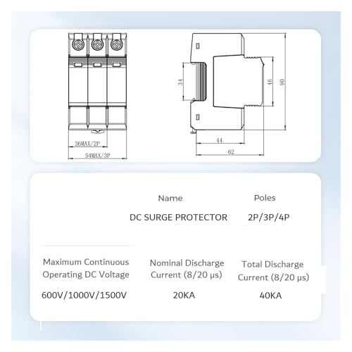 Parafoudre photovoltaïque DC 1000V dispositif protection 3P - 3