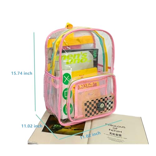 clear backpack Heavy Duty PVC Transparent Bookbag Stadium Events Approved with Reinforced Strap for Security (pink)2