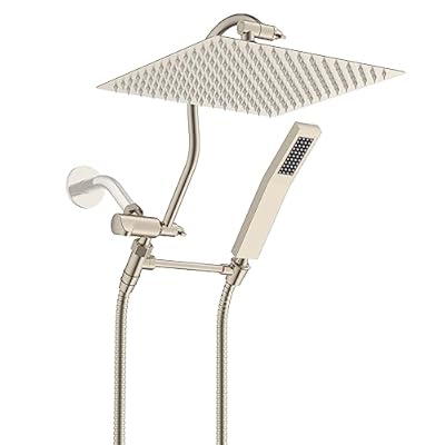 Hibbent All Metal Shower Head, 12'' High Pressure Rainfall Shower Head, Showerhead Combo, Handheld Shower Wand, 12'' Adjustable Shower Extension Arm, 71'' Hose, Shower Head Holder, Brushed Nickel