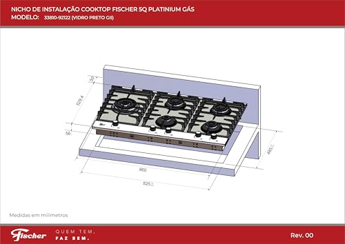 FISCHER COOKTOP À GÁS 5 BOCAS PLATINIUM MESA VIDRO PRETO 33810-92122