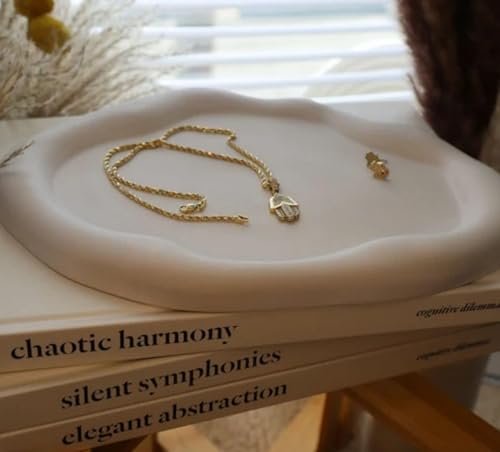 Image of Aesthetic Handcrafted White Concrete Shell Trinket Tray | Elegant Jewelry, Makeup & Table Organizer | Multipurpose Home Decor & Candle Tray | P1G7V