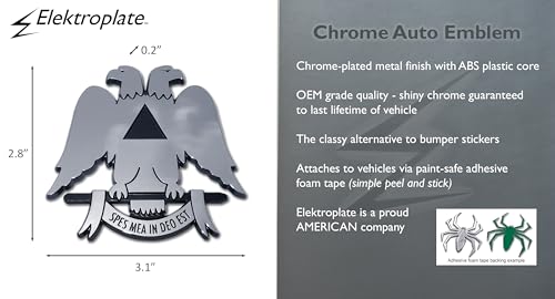Image of Elektroplate Scottish Rite Double-Headed Eagle OEM Chrome Emblem for Cars, Trucks, and All Auto | Universal Fit at 2.8 inch x 3.1 inch | Weatherproof