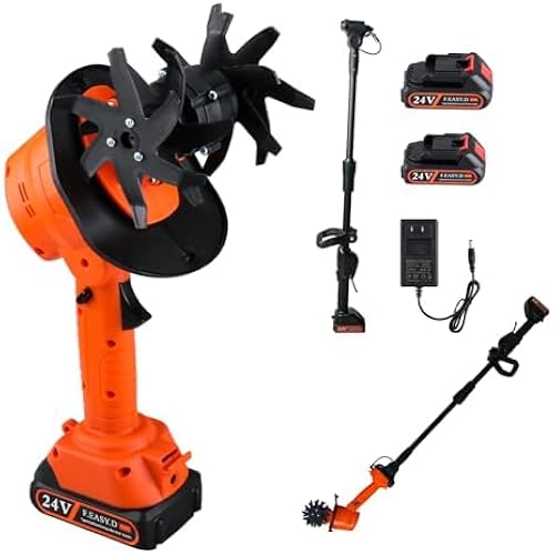 24V Cordless Tiller Cultivator, 4-Inch Tilling Width and Depth, Handheld with Extension Rod, 235 RPM Electric Garden Tiller, Lightweight 1.2kg Body, 2 × 1.5Ah Batteries & Charger