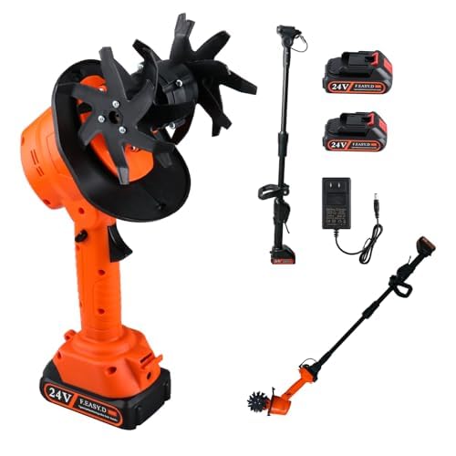 24V Cordless Tiller Cultivator, 4-Inch Tilling Width and Depth, Handheld with Extension Rod, 235 RPM Electric Garden Tiller, Lightweight 1.2kg Body, 2 × 1.5Ah Batteries & Charger