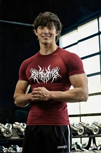 Image of Men Polyster Lycra Printed Half Sleeves Compression T-Shirt for Gym