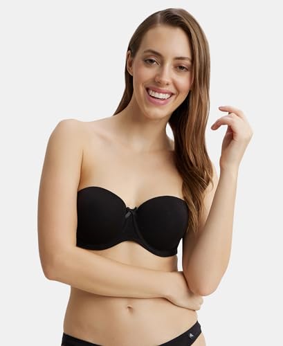 Image of Jockey FE52 Women's Under-Wired Padded Super Combed Cotton Elastane Stretch Full Coverage Multiway Styling Strapless Bra with Ultra-Grip Support Band