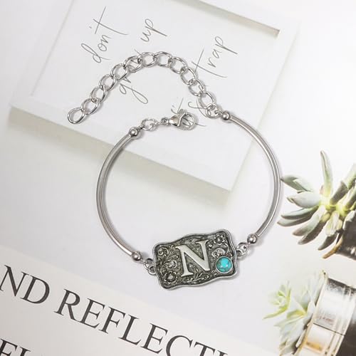 Image of Belt Buckle Bracelet Initial Letter A-Z Bracelets Western Cow Tag Bracelet Belt Buckle Necklace Western Style Initial Letter Pendant Necklace