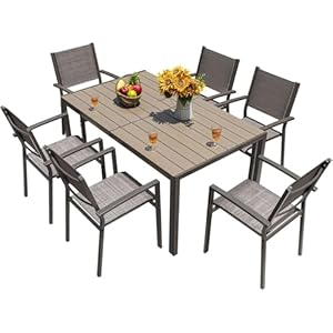 Homall Patio Dining Set 7 Pieces Outdoor Furniture Table and 6 Textilene Chairs, Light Grey