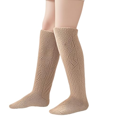 Image of ZJchao Winter Warm Knee Socks for Women, Furry Over Knee Extra Thick Socks, Soft Home Leg Warmers for Sleeping, Brown