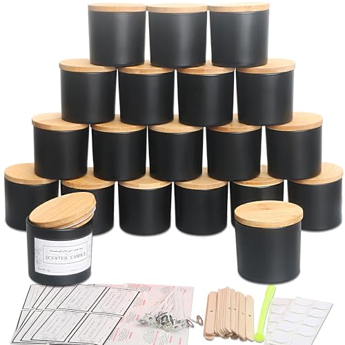 MILIVIXAY - 20 Confezioni di Barattoli di Candela in Vetro Nero Opaco da 113 g con Coperchi e Kit per la Fabbricazione di Candele - Barattoli di Candela Vuoti di Piccole Dimensioni per la