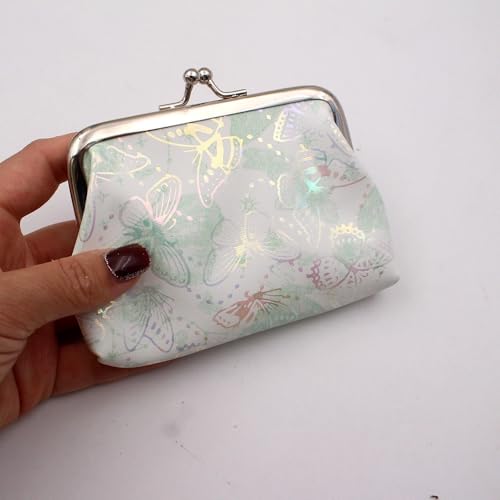 Green Butterfly Pattern Coin Purse- Clasp Pouch Key Bags Money Bag/Wallet, Cute Butterflies Design Bag Gifts for Girls Kids Purses Wallets Party Favors(Green)2