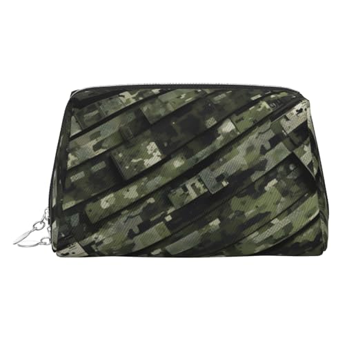 Bolsa de maquillaje portátil de piel con estampado de camuflaje digital con cremallera, bolsa de cosméticos de viaje, Silver, Talla única