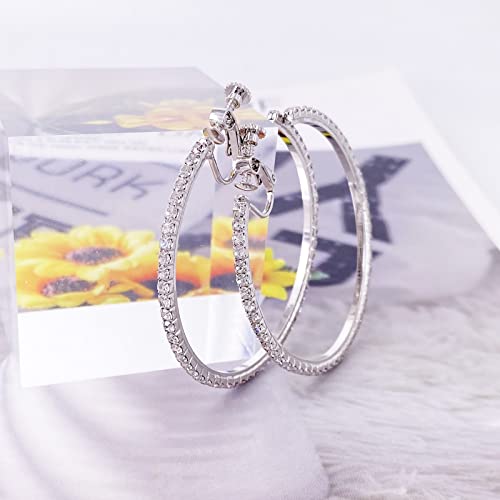 LAXPICOL Fashion Sparkly Austrian Circle Hoop Earrings Clip On Earrings For Women No Piercing Earrrings4
